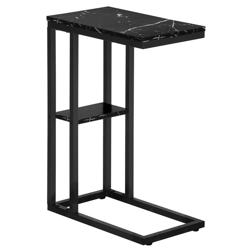 Monarch Specialties I 3674 Accent Table, C-Shaped, End, Side, Snack, Living Room, Bedroom, Metal, Laminate, Black Marble Look, Contemporary, Modern